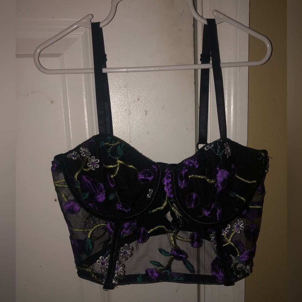 ROMWE Black and Purple Floral Cami/Bralette | Size S